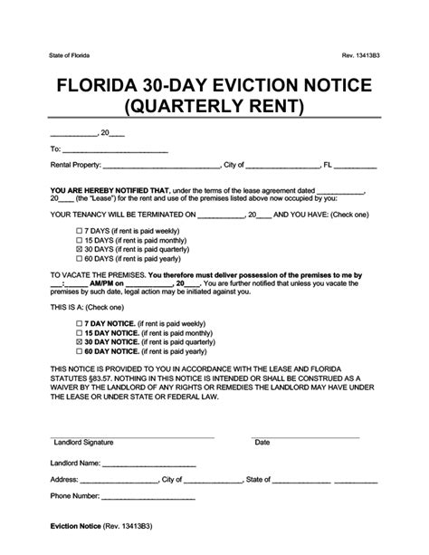 florida eviction notice forms  word downloads