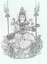 Saraswati Mata Coloring Maa Deuses Indianos Kerala Orientais Meus Contorno Indian Tatuagens sketch template