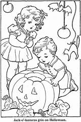 Coloring Halloween Vintage Pages Book Jack Lantern Printable Kids Sheets Books Happy Children Clipart Sheet Patterns Pumpkins Adult Color Print sketch template