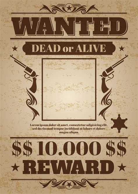 vintage wanted western poster  blank space  criminal photo vec  microvector