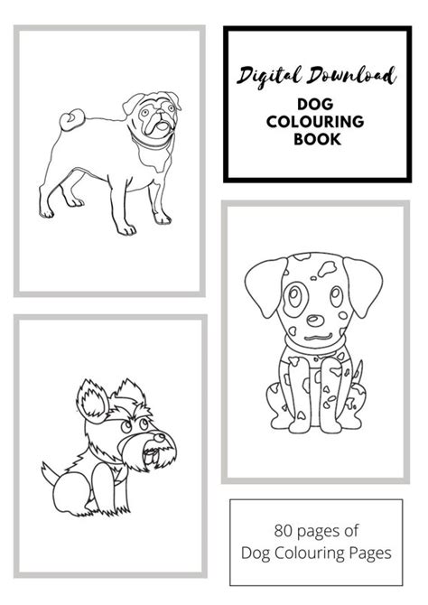 dog coloring pages pages digital  cute dogs etsy