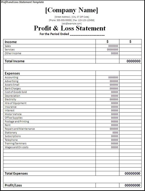 printable balance sheet  profits  loss statements