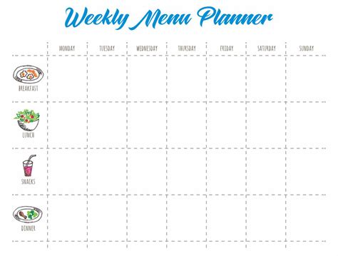 printable weekly menu templates