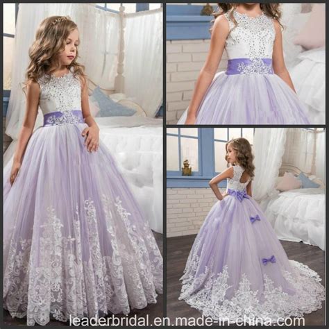 China Lace Girls Formal Gown Purple Wedding Flower Girl