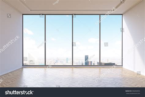 empty office panoramic window city view stock illustration