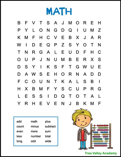 easy math word search  kids tree valley academy