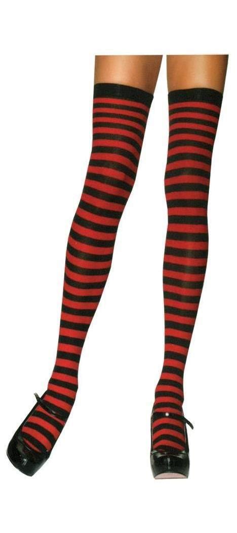 Stockings Thigh High Striped Black Red