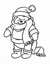 Winter Coloring Pages Dressed Pooh Printable Kids Clothes sketch template