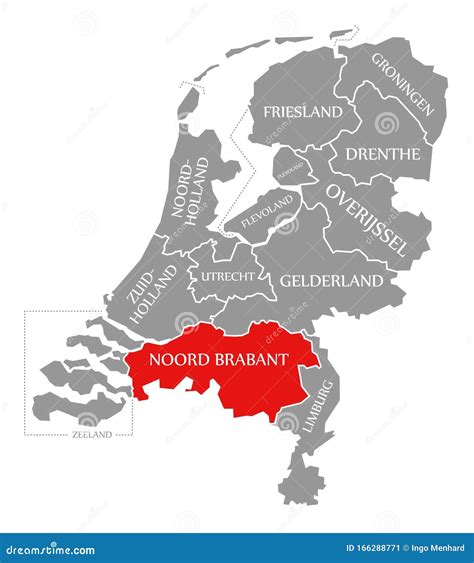 noord brabant red highlighted  map  netherlands stock illustration