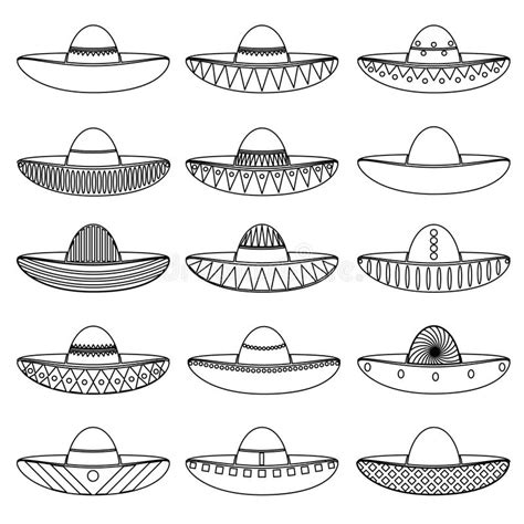 mexico sombrero hat variations outline icons set eps stock vector