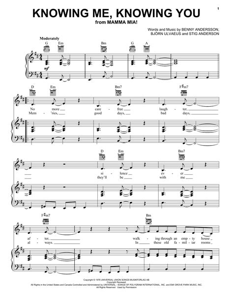 knowing  knowing  sheet   abba piano vocal guitar