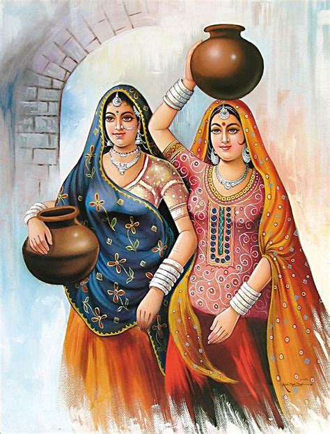 buy  ladies  pot village scene cultural art painting  canvas