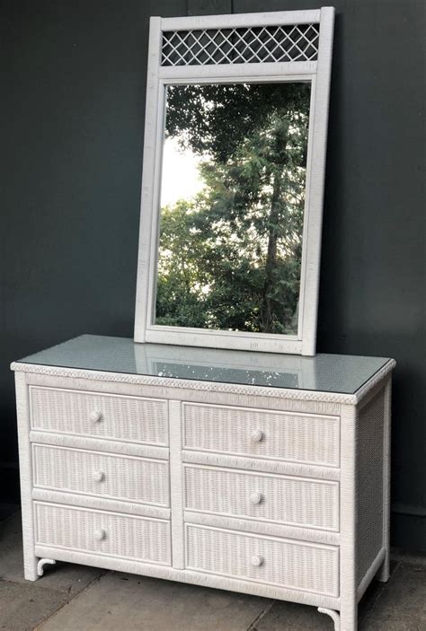 Henry Link Set Of White Wicker Bedroom Furniture Nightstands Mirror
