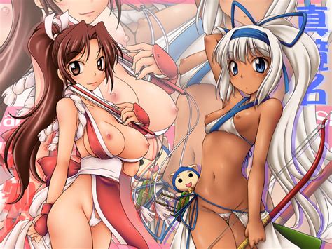 rule 34 2girls alice do blush bow weapon breasts brown eyes brown hair cameltoe crown