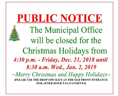 christmas holidays notice   township  melancthon