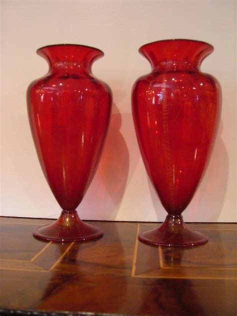Pair Of Ruby Red Venetian Glass Vases For Sale Antiques