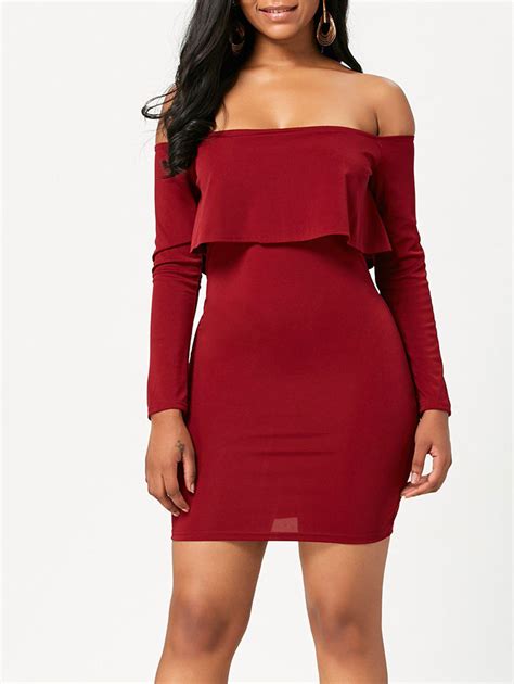 [32 Off] Off The Shoulder Long Sleeve Bodycon Dress Rosegal