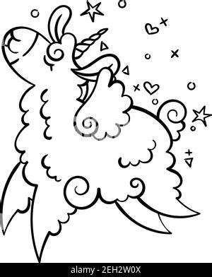 cute curly llama unicorn  flying  dancing  happiness vector