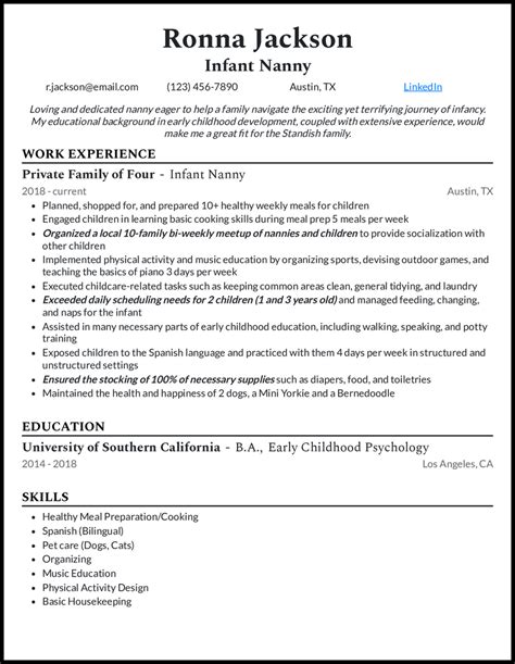 nanny resume examples  work