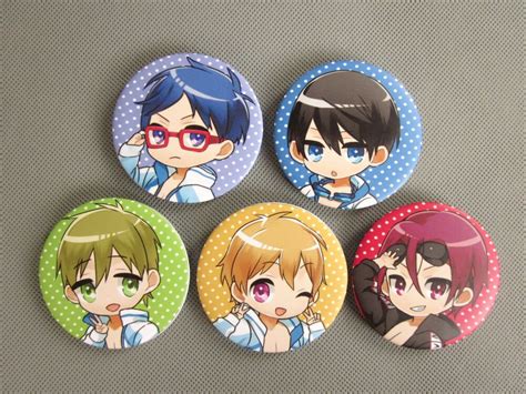 anime free iwatobi swim club 5pcs pins set brooch cute haruka nagisa badge ebay