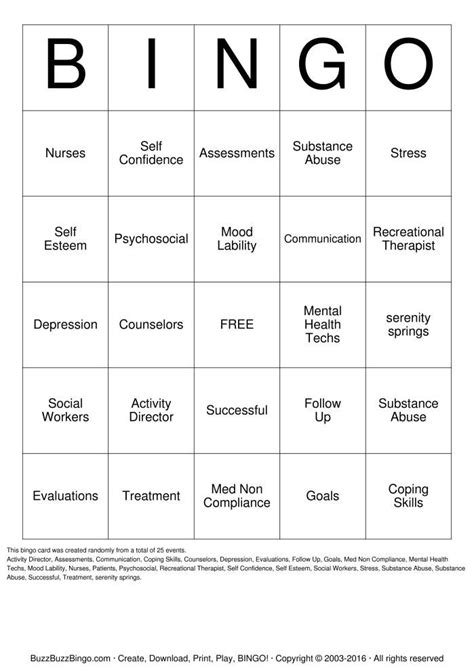 mental illness worksheet