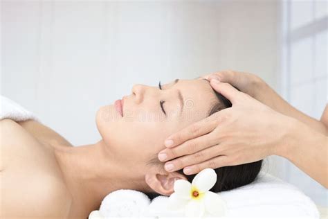Woman In Spa Salon Receives Scalp Massage Stock Image Image Of