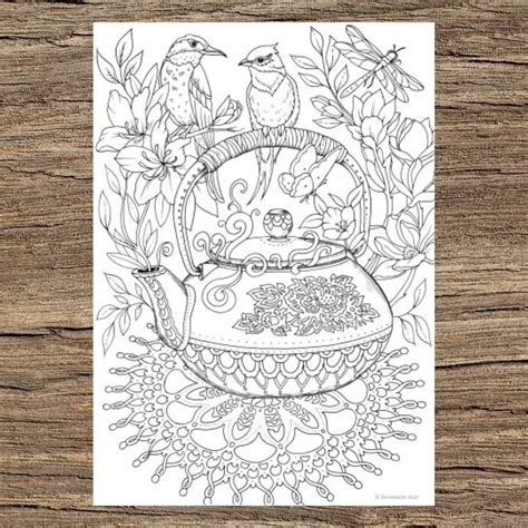 teapot printable adult coloring page  favoreads etsy