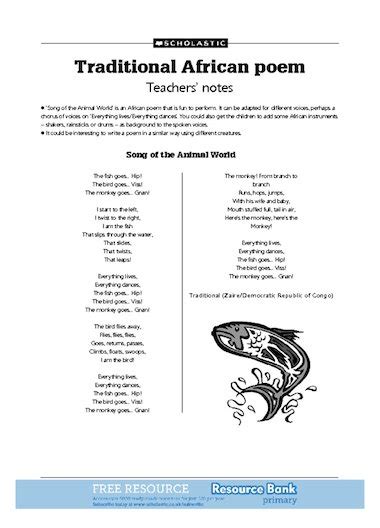 traditional african poem teachers notes  primary ks teaching