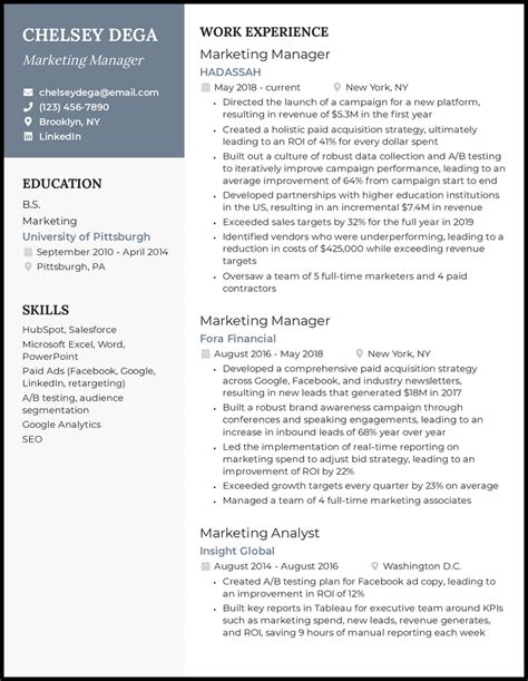 marketing manager resume examples