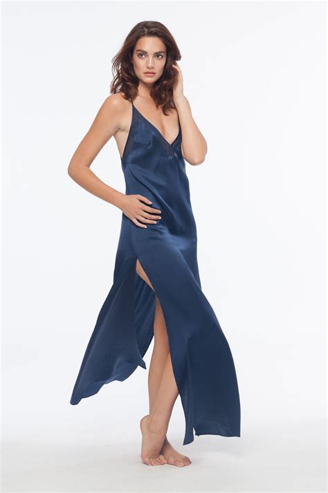Cameron Navy Slip Dress Satin Dress Long Silk Slip Dress Maxi Slip
