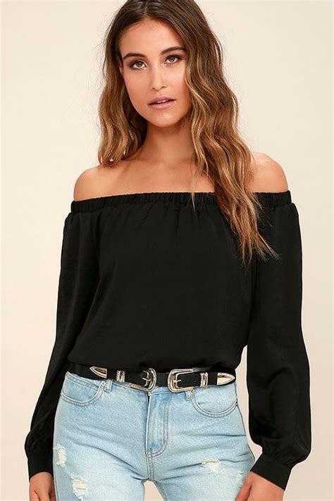 Chic Black Top Off The Shoulder Top Long Sleeve Top 42 00