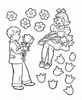 Coloring Pages Boy Girl Valentine Valentines Kids Flower Little Flowers Printable Color Child Colouring Print Holiday Clipart English Sheets Class sketch template