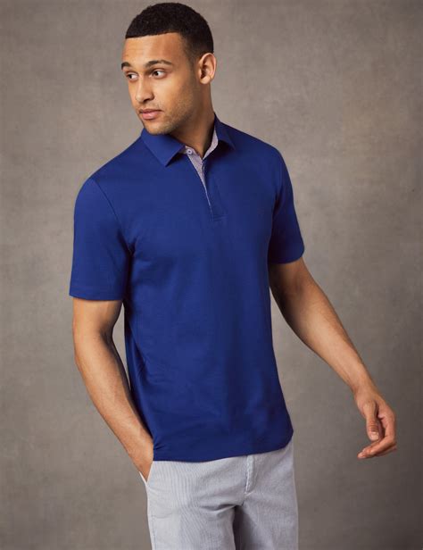 mens dark blue mercerised pique cotton polo shirt short sleeve hawes  curtis