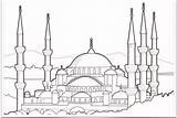 Coloring Mosque Drawing Islam Blue Pages Pillars sketch template