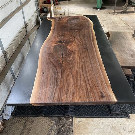 black epoxy resin walnut wood slab table lancaster  edge