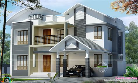 curved roof mix modern house kerala home design  floor plans