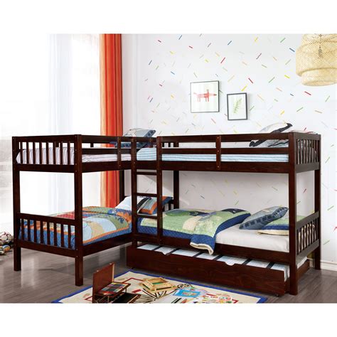 furniture  america wellick wood quadruple bunk bed twin dark walnut
