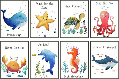 nursery wall art sea animals bathroom decor  kids boy girl