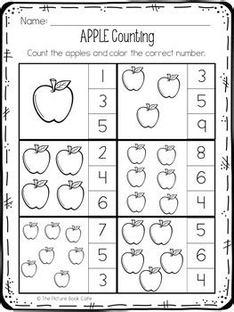 apple worksheets preschool   picture book cafe tpt