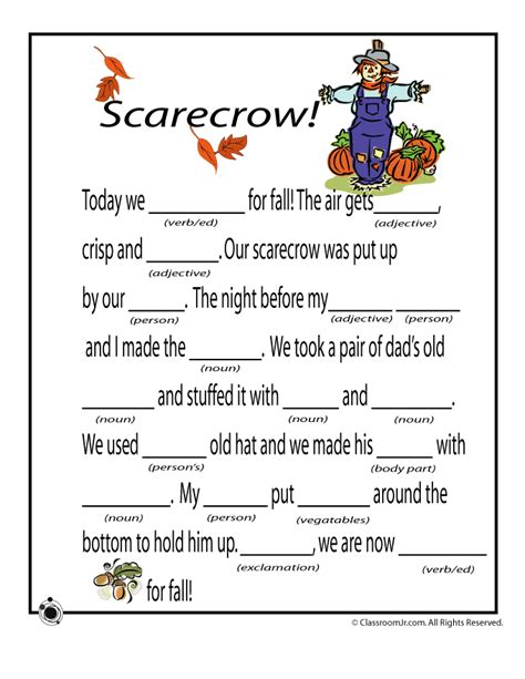 scarecrow fall kids mad libs speech  language