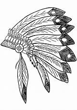 Native Coloring Headdress American Feather Pages Feathers Printable sketch template