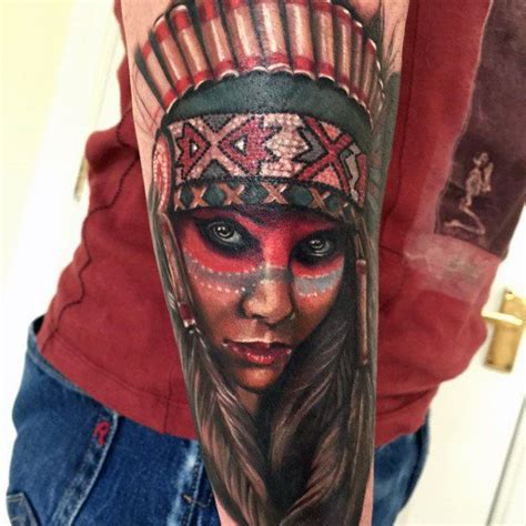 Native American Woman With Gothic Headdress Tattoo Male