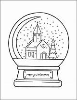 Coloring Christmas Snowglobe Pages Church Snow Globe Printable Print sketch template