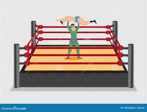 wrestler lifts  opponent  wrestling ring vector cartoon illustration stock vector
