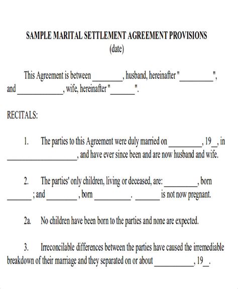 sample divorce agreement templates   ms word