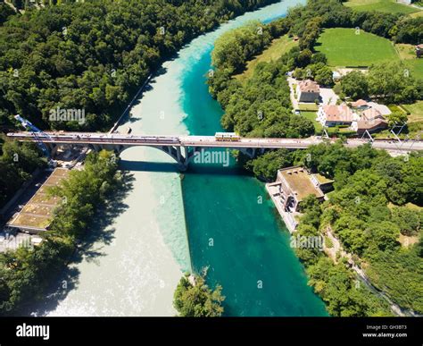 aerial view  arve  rhone river confluent  geneva switzerland stock photo alamy