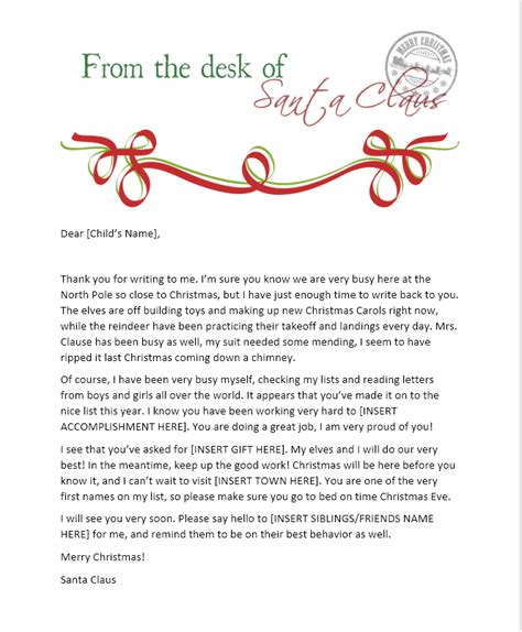 send  child  santa letter   north pole  printable
