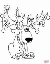 Reindeer Coloring Christmas Pages Lights Printable Antlers Cartoon Animals Color Drawing Print Face Santa Draw Deer Kids Light Rudolph Garland sketch template