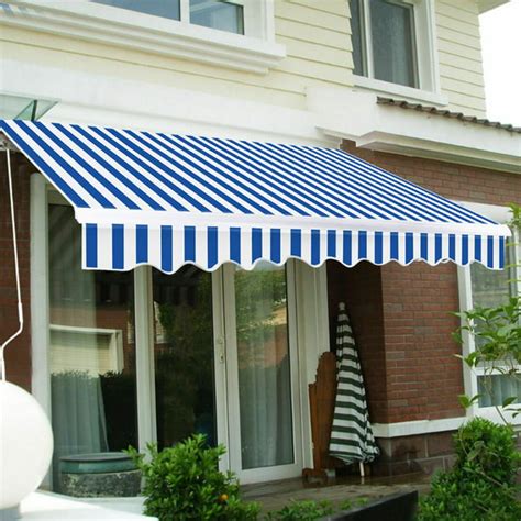 outdoor manual retractable patio awning ft  ft blue white walmartcom walmartcom