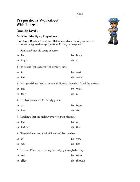 preposition worksheet  reading level  preview
